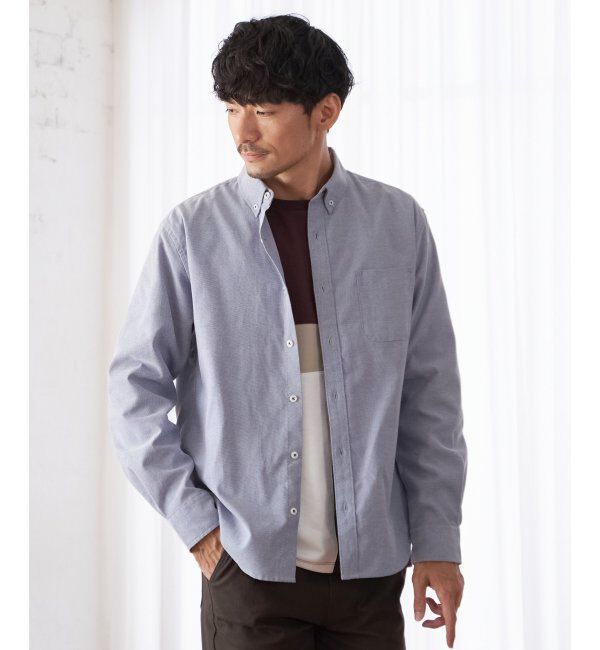 ikka「【吸水速乾】イージーケアオックスボタンダウンシャツ」|シャツ・ブラウス|ネイビー