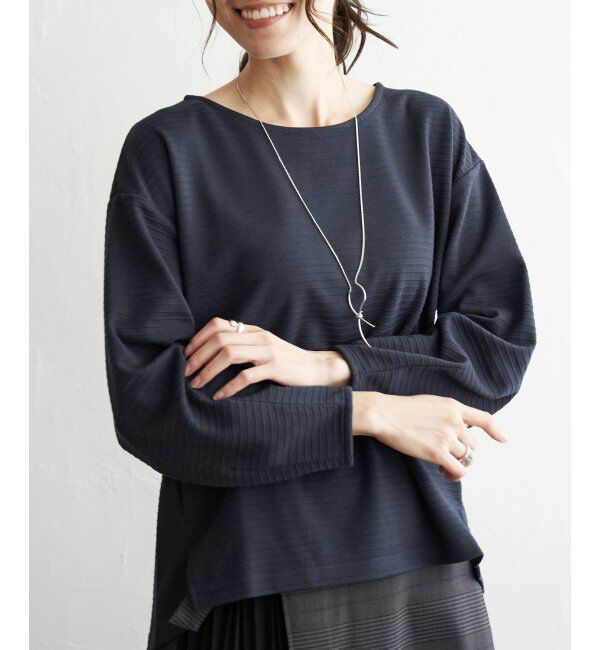 ikka「リップル袖切り替え長袖プルオーバー」|その他|ネイビー