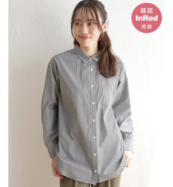 ikka「ストライプ長袖シャツ」|シャツ・ブラウス|グレー