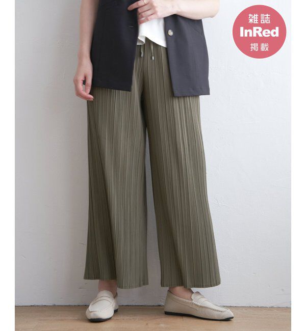 ikka「さらっとプリーツワイドパンツ」|その他|グリーン