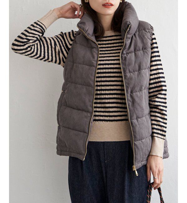 ikka「細コールボリューム襟ベスト」|ダウンベスト・ベスト|コーヒー