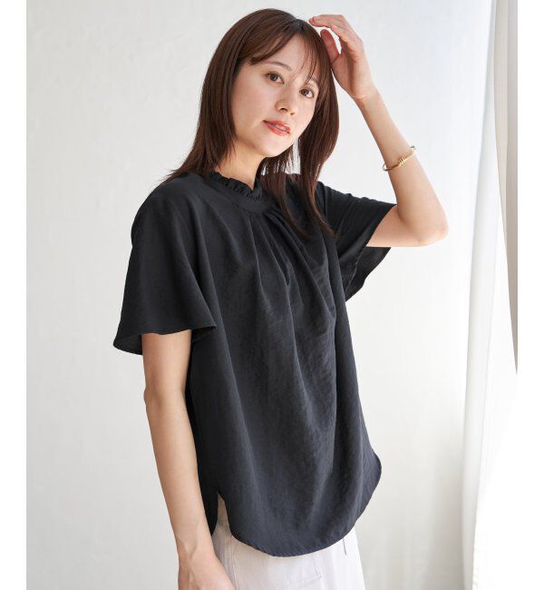 ikka「襟フリル2WAY半袖ブラウス」|シャツ・ブラウス|ネイビーブルー