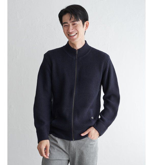 ikka「スタンドジップニットブルゾン」|その他|ネイビーブルー