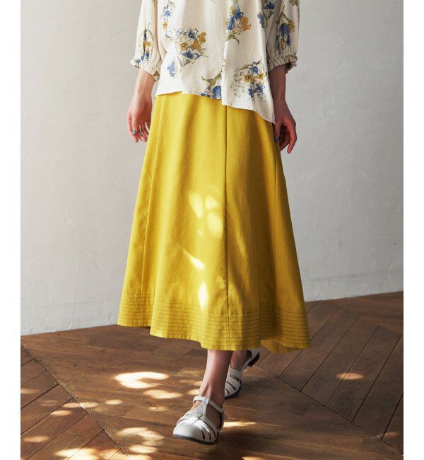 Lbc with Life「リネン混配色ステッチスカート」|スカート|イエロー