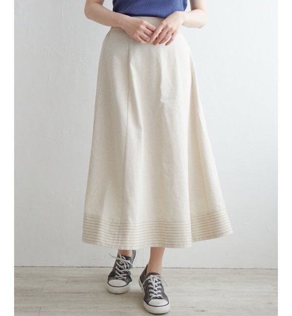 Lbc with Life「リネン混配色ステッチスカート」|スカート|ベージュ