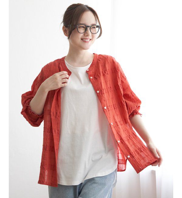 Lbc with Life「3WAYシャドーチェックブラウス」|シャツ・ブラウス|オレンジ