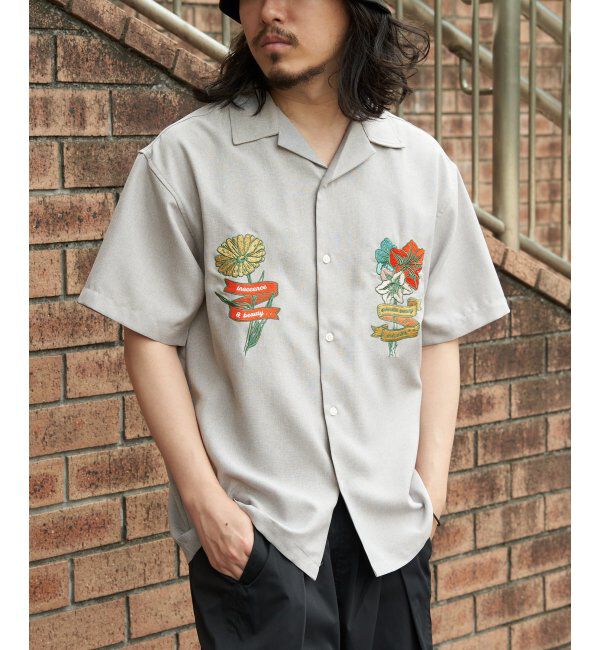 VENCE share style「フラワー刺繍半袖シャツ」|シャツ・ブラウス|グレー