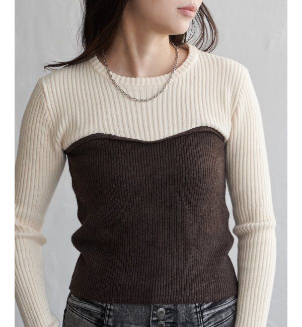VENCE share style「ウールライクビスチェ見え配色プルオーバー」|タンクトップ|