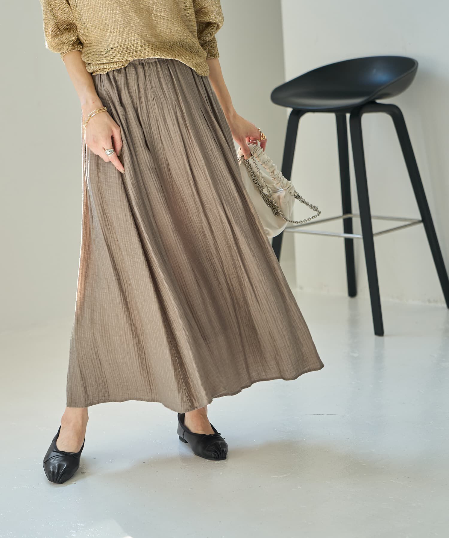 STYLE DELI「縦シボ織りタックギャザーロングスカート」|スカート|ストーン