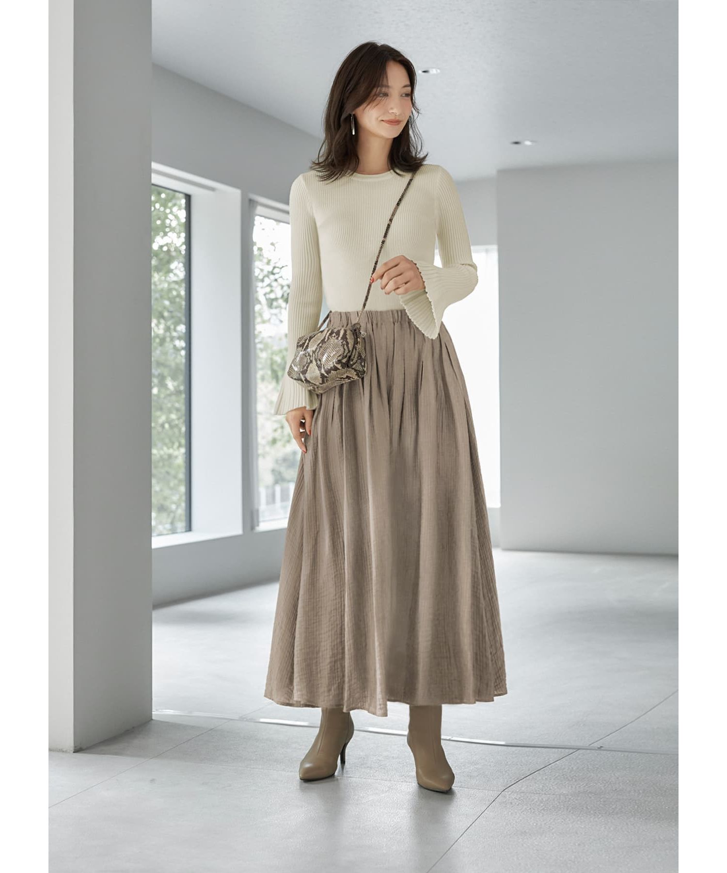 STYLE DELI「縦シボ織りタックギャザーロングスカート」|スカート|
