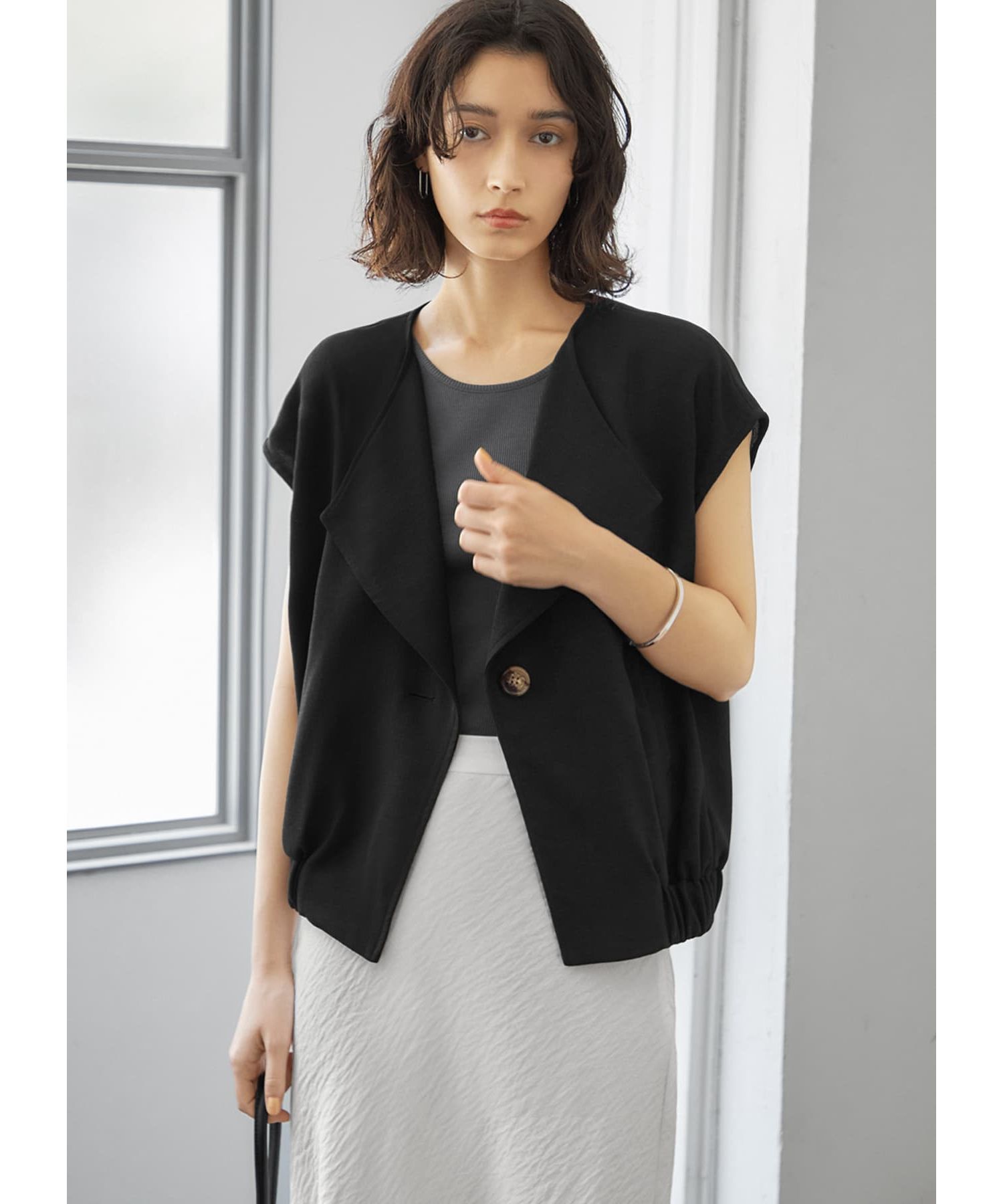 STYLE DELI「麻調オープンカラーサマージャケット」|その他|ブラック