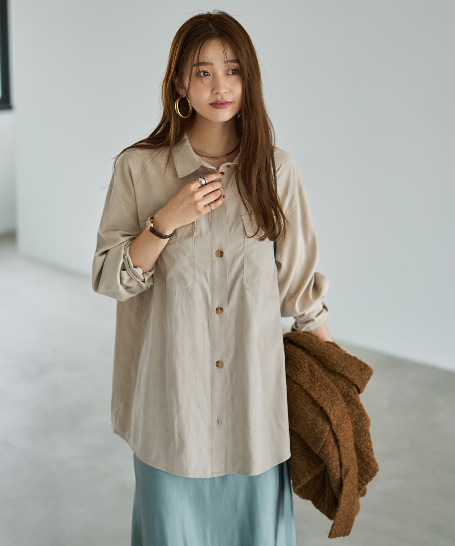 STYLE DELI「ピーチツイルオーバーサイズシャツ」|シャツ・ブラウス|ライトベージュ