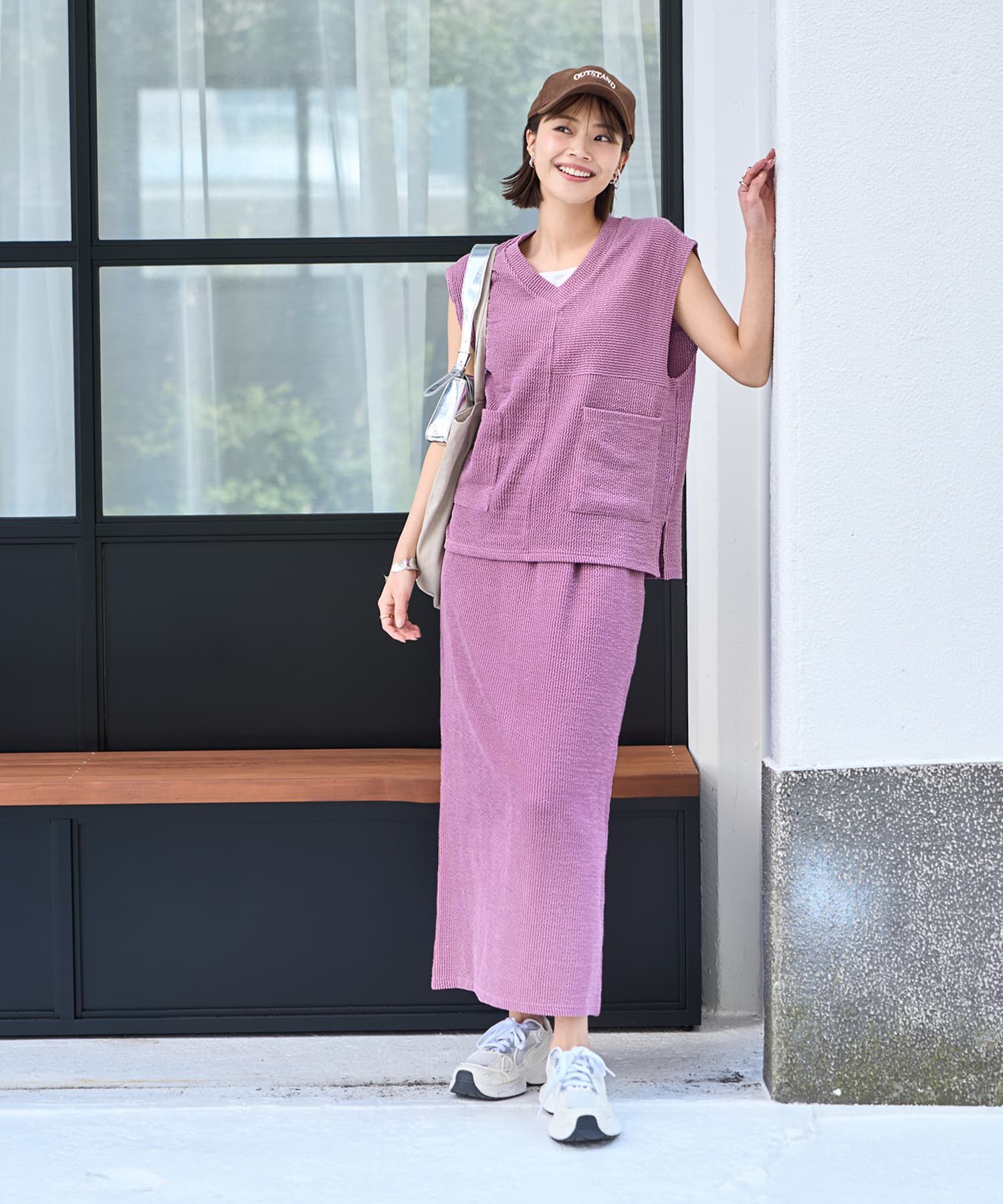  「【LUXE】ストライプ状フリルのカットソーセットアップ」|Tシャツ・カットソー|パープル