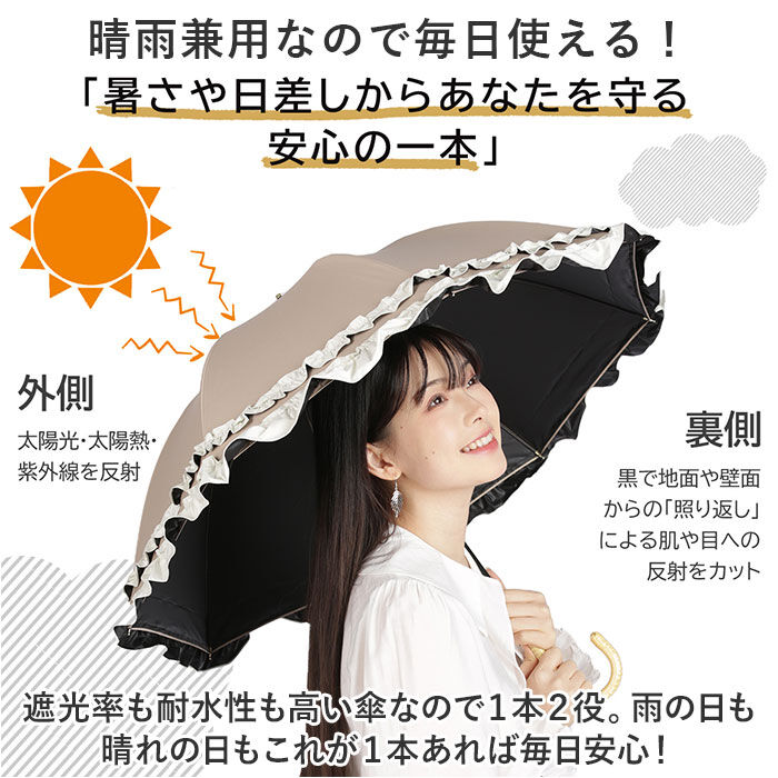 BACKYARD FAMILY「KIZAWA 日傘 完全遮光 通販 傘 50cm 1級遮光 晴雨兼用傘 長傘 雨傘 レディース」|傘|