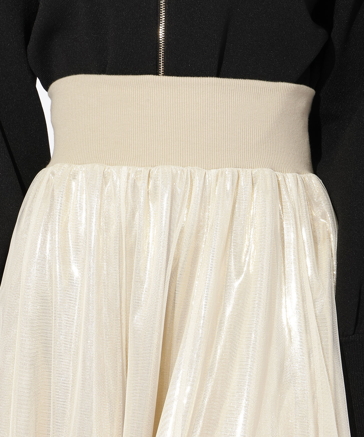 アンドクチュール「シャイニーラメチュールオーバースカート」|フレア|