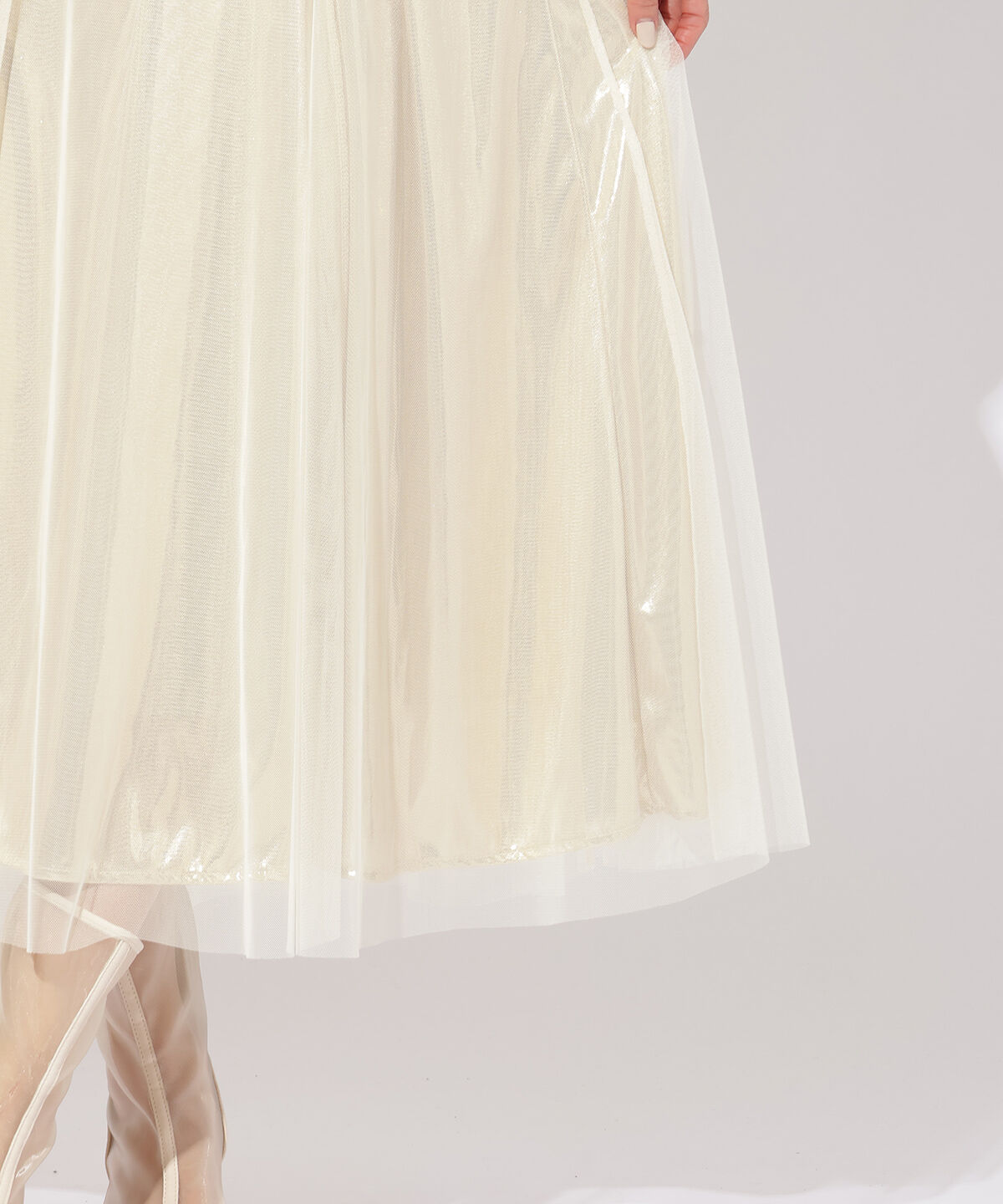 アンドクチュール「シャイニーラメチュールオーバースカート」|フレア|