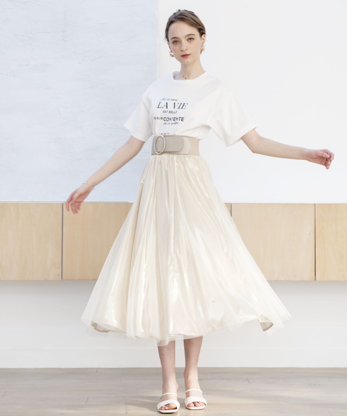 アンドクチュール「シャイニーラメチュールオーバースカート」|フレア|