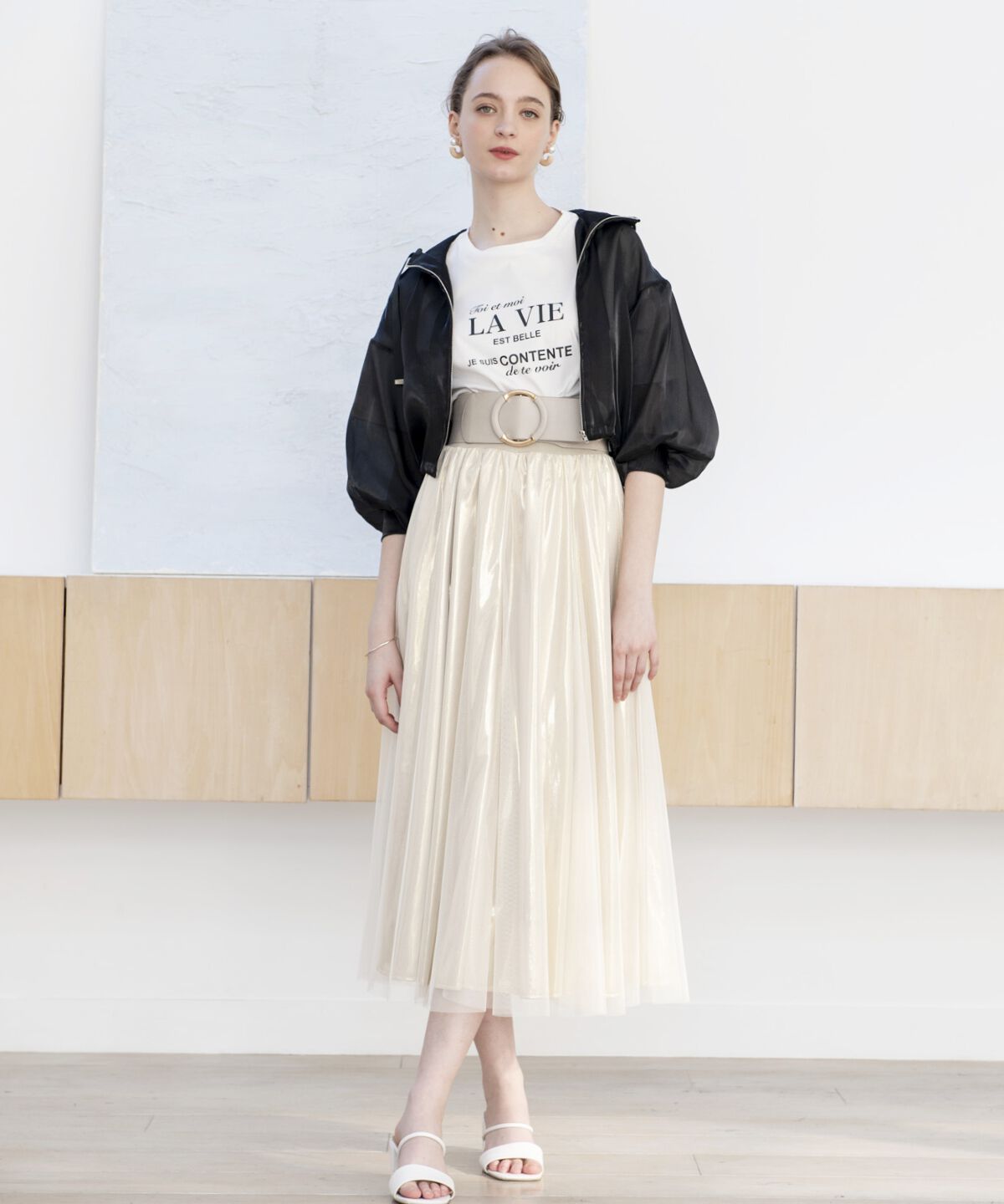 アンドクチュール「シャイニーラメチュールオーバースカート」|フレア|