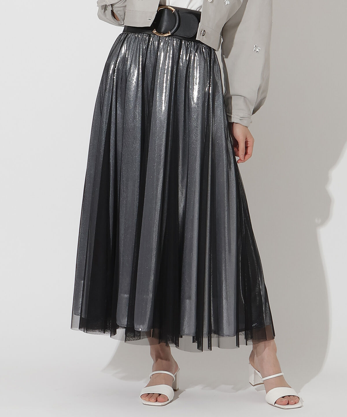 アンドクチュール「シャイニーラメチュールオーバースカート」|フレア|