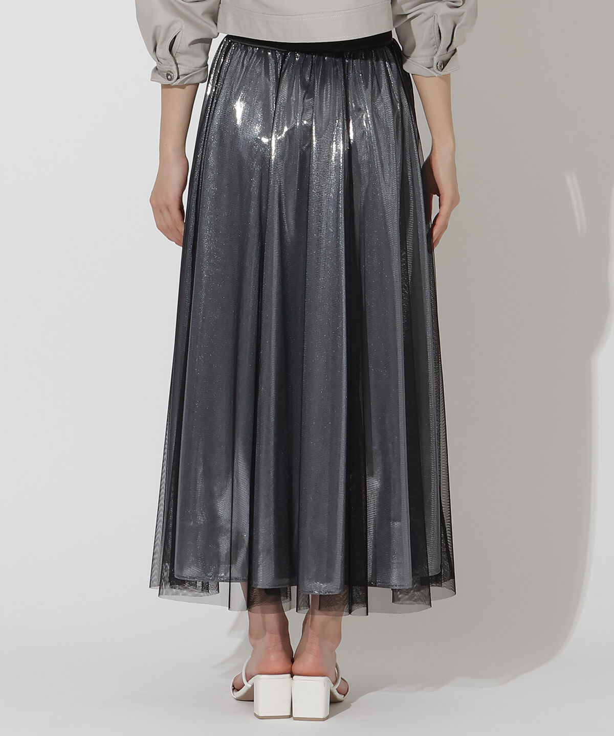 アンドクチュール「シャイニーラメチュールオーバースカート」|フレア|