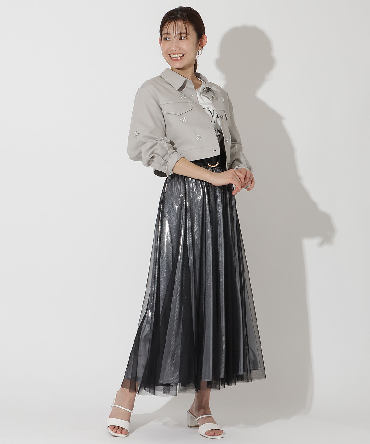 アンドクチュール「シャイニーラメチュールオーバースカート」|フレア|