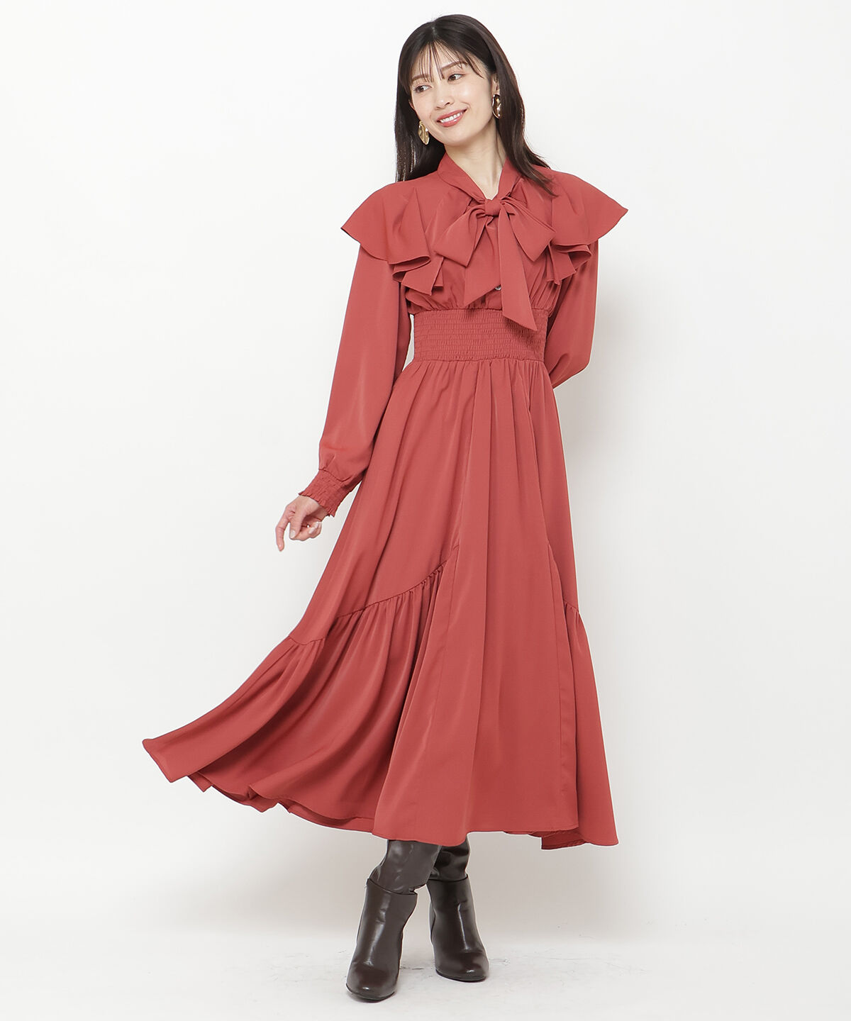 アンドクチュール「タックケープフロントリボンワンピース」|ワンピース|