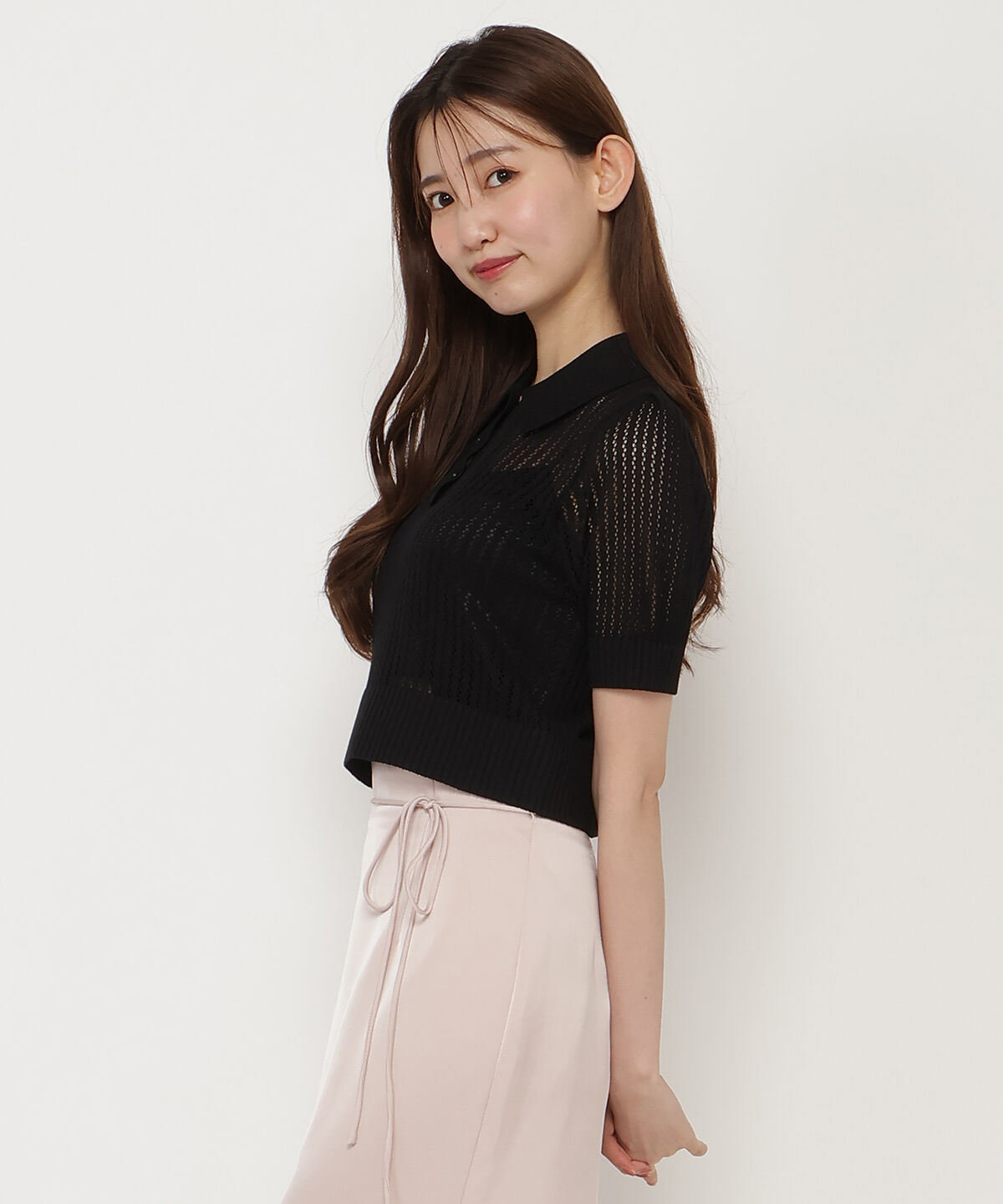 REDYAZEL「シアークロップドポロニットトップス」|ニット・セーター|