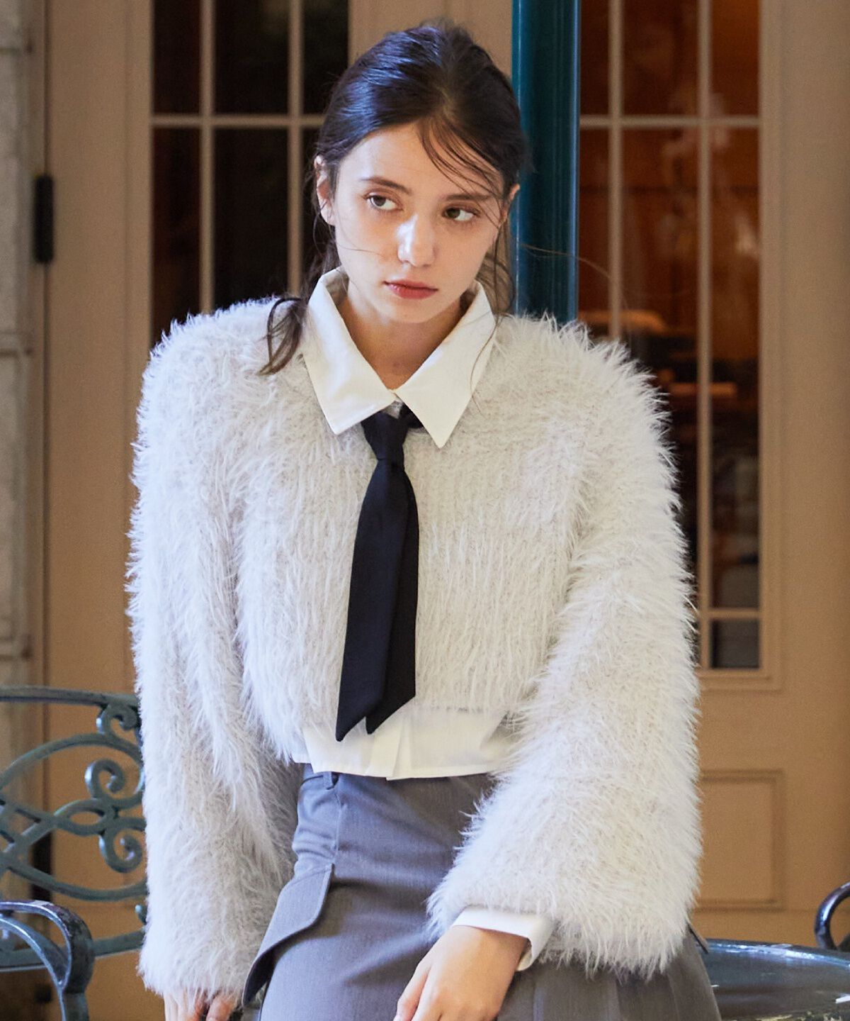 REDYAZEL「シャギーニット＆ネクタイシャツセット」|ニット・セーター|