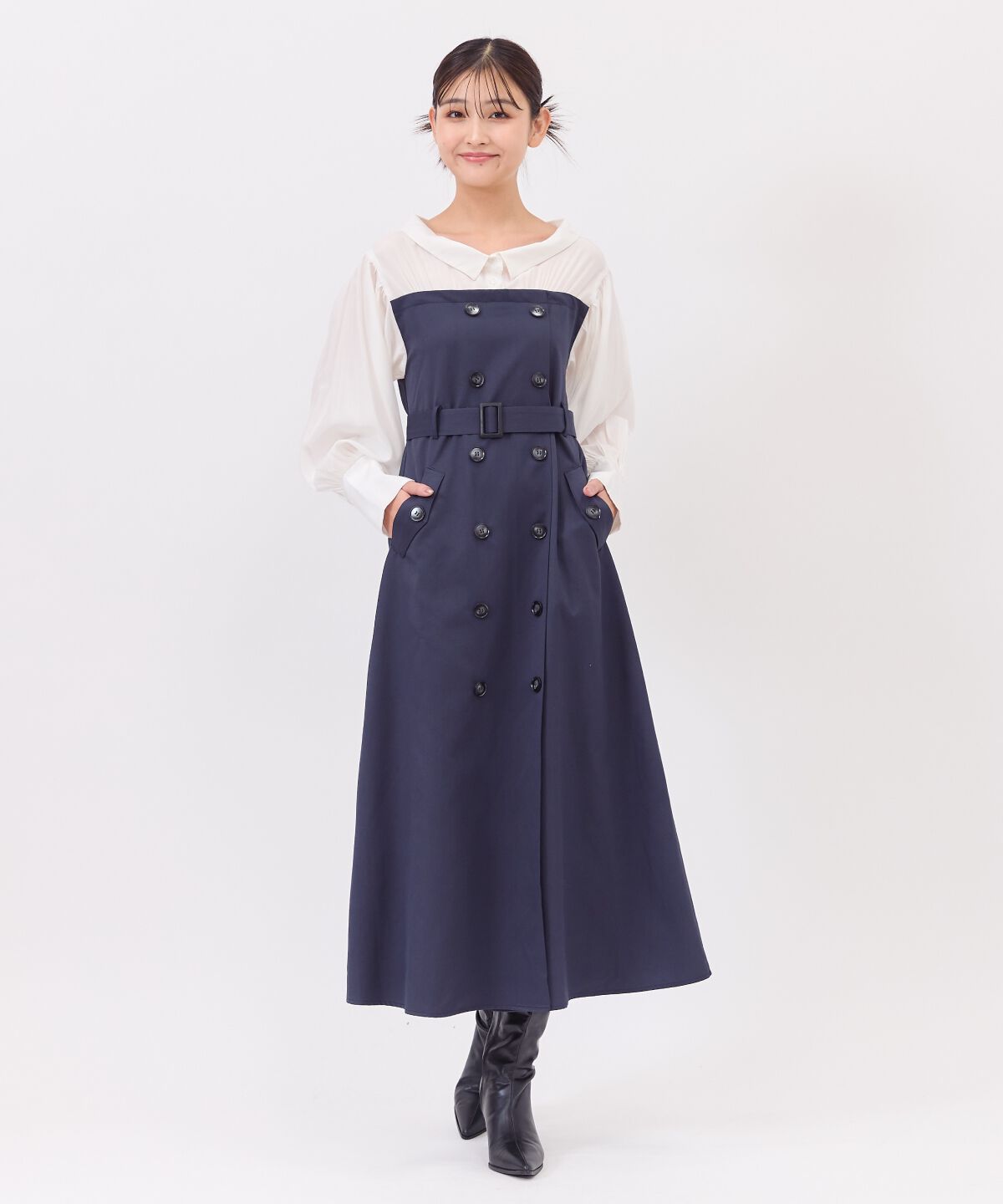 REDYAZEL「シャツレイヤードベアワンピース」|ワンピース|