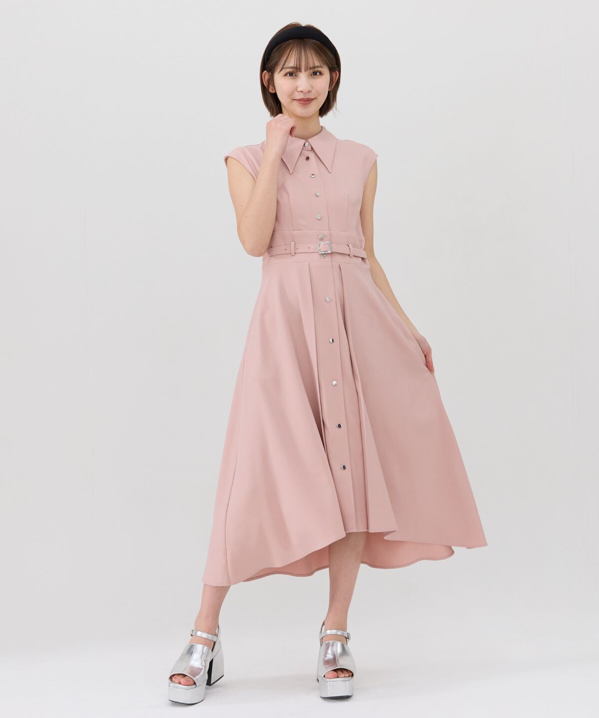 REDYAZEL「シャドーストライプノースリーブシャツワンピース」|ワンピース|