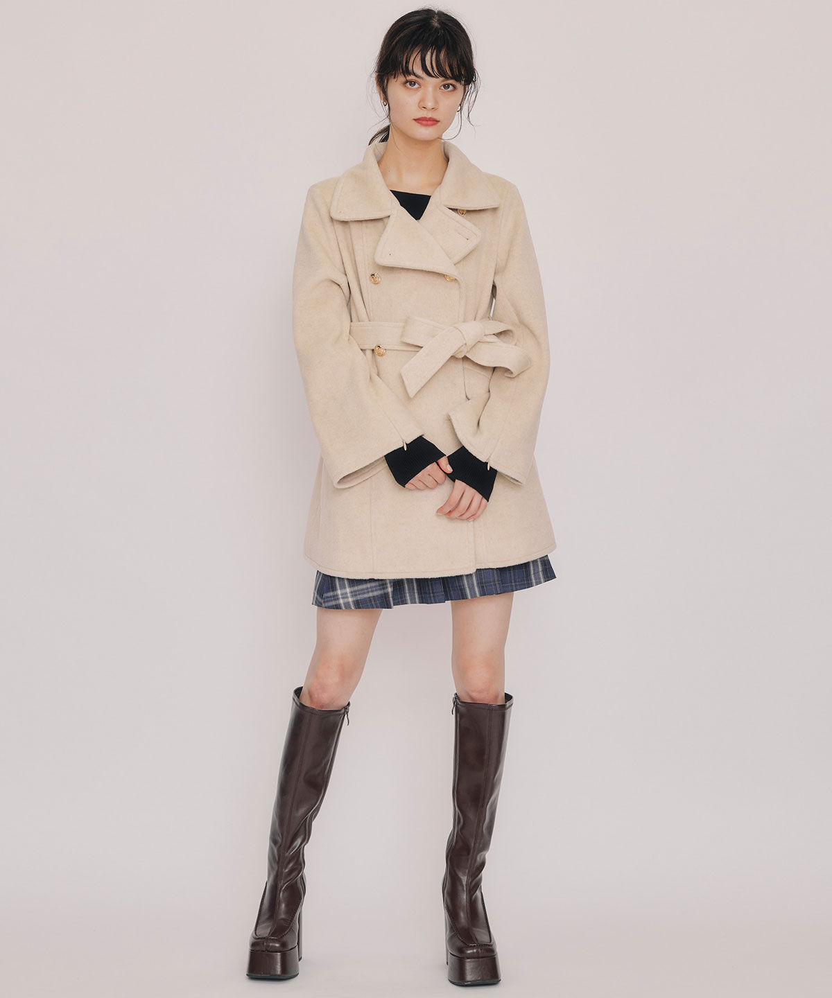 REDYAZEL「2WAYベルスリーブミドルコート」|ステンカラーコート|