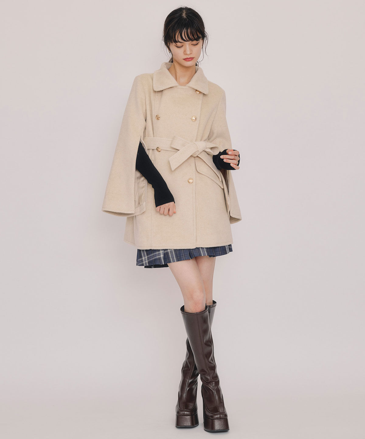 REDYAZEL「2WAYベルスリーブミドルコート」|ステンカラーコート|