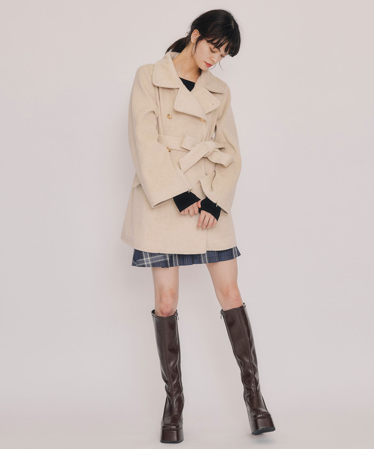 REDYAZEL「2WAYベルスリーブミドルコート」|ステンカラーコート|