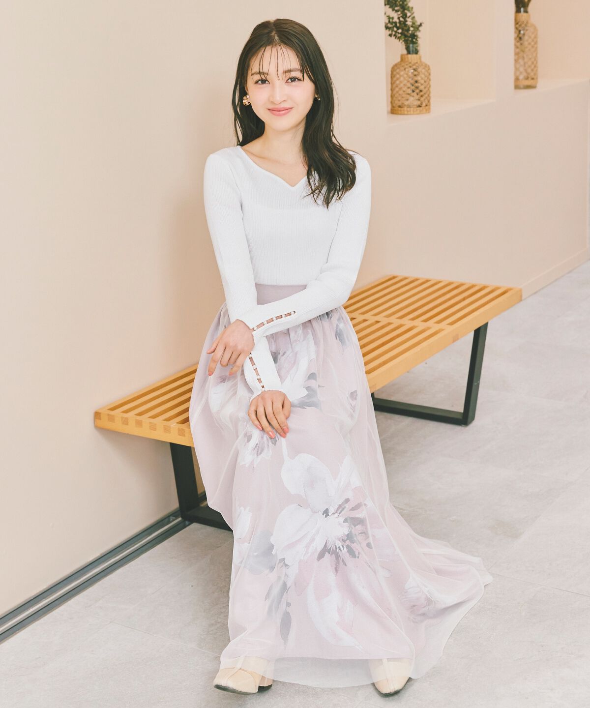 WILLSELECTION「ビッグフラワーチュールレイヤードスカート」|フレア|