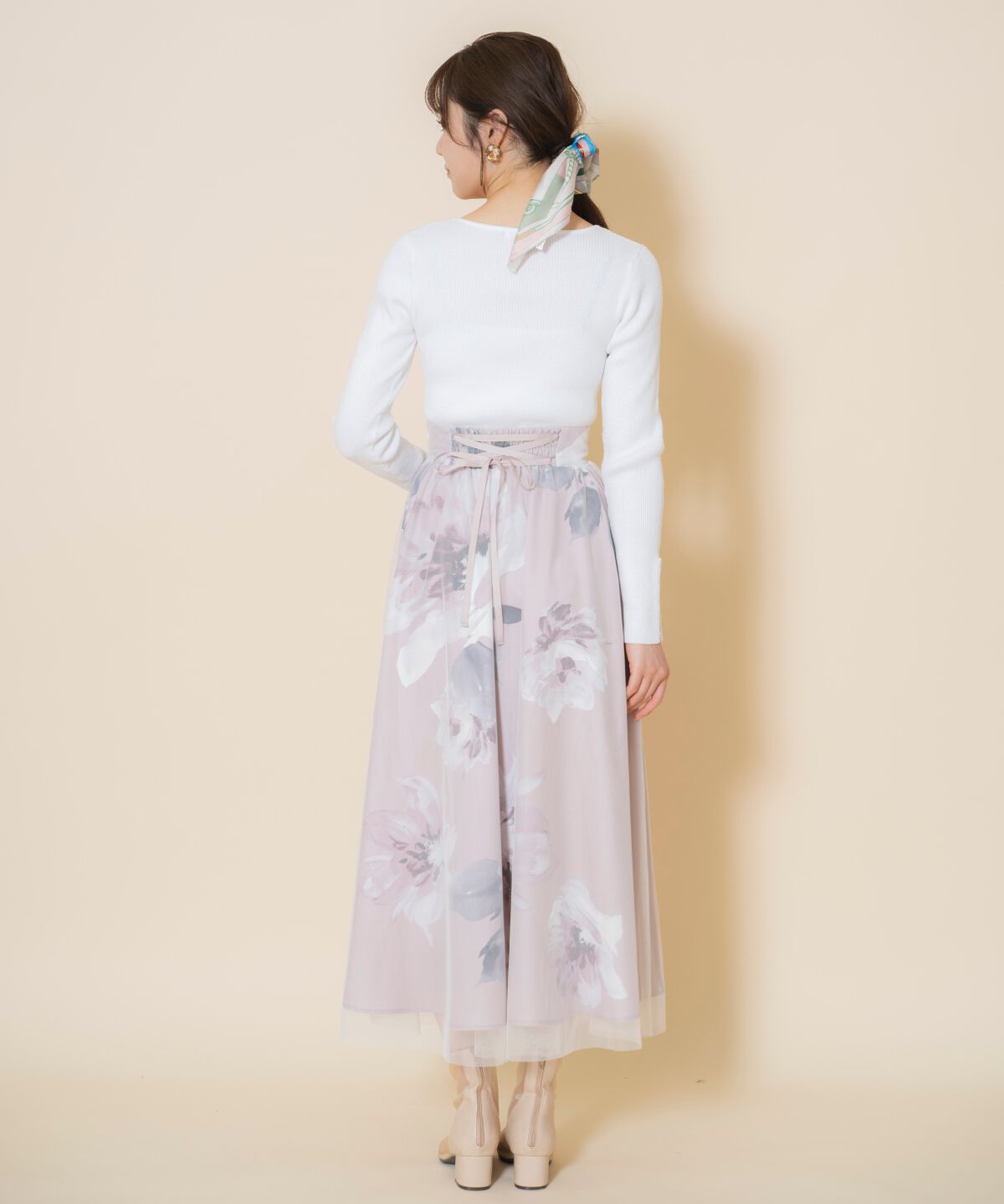 WILLSELECTION「ビッグフラワーチュールレイヤードスカート」|フレア|