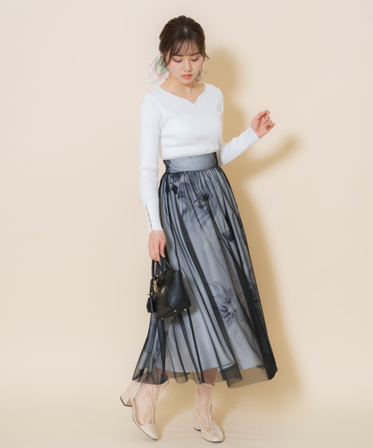 WILLSELECTION「ビッグフラワーチュールレイヤードスカート」|フレア|