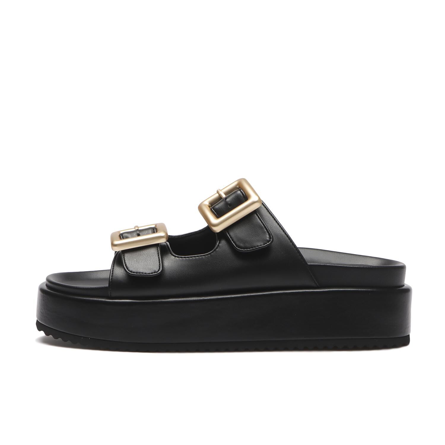 JOLI ENCORE「【JOLI ENCORE(FR)】DOUBLE BELT PLATFORM SANDALS」|サンダル|ブラック