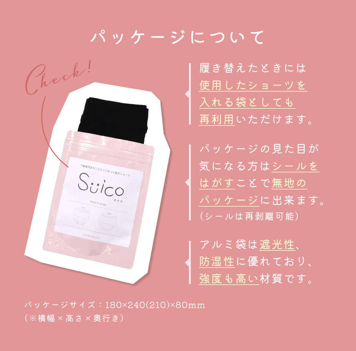 intesucre「アンテシュクレ Suico スイコ 吸水ショーツ 抗菌 消臭 吸水量20ml サニタリーショーツ ウイング対応 TSE006」|インナー|
