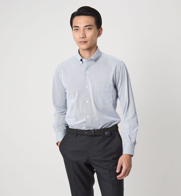 UNITED ARROWS green label relaxing「ドット ジャージー ボタンダウン ドレスシャツ -ストレッチ・イージーアイロン・吸水速乾・抗菌-」|シャツ・ブラウス|NAVY