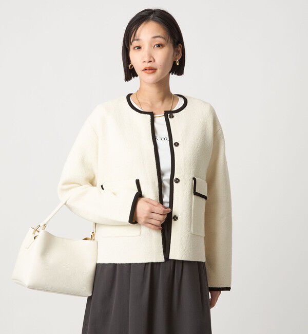 UNITED ARROWS green label relaxing「パイピング ノーカラー ニット カーディガン -ウォッシャブル-」|カーディガン|