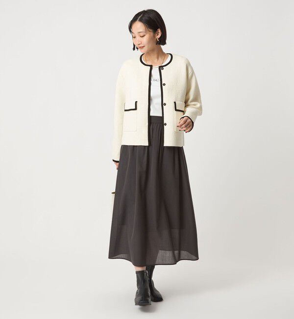 UNITED ARROWS green label relaxing「パイピング ノーカラー ニット カーディガン -ウォッシャブル-」|カーディガン|