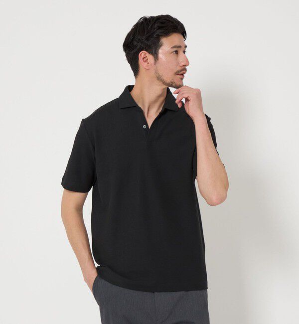 BEAUTY&YOUTH UNITED ARROWS「【WEB限定 WARDROBE SMART】ステイ クリーン ピケ スキッパー ポロシャツ【抗菌・防臭】」|ポロシャツ|BLACK