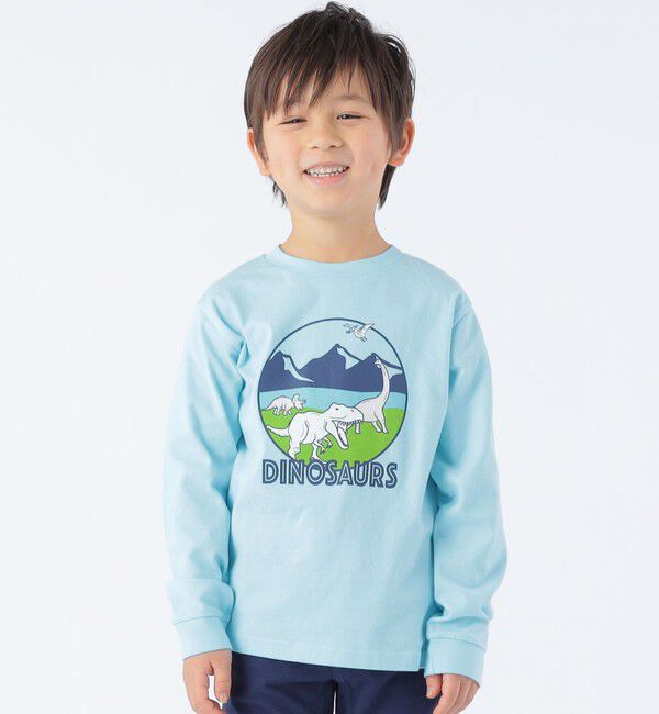 SHIPS KIDS「SHIPS KIDS:100～130cm / 恐竜 UV プリント 長袖 TEE」|Tシャツ・カットソー|ライトブルー