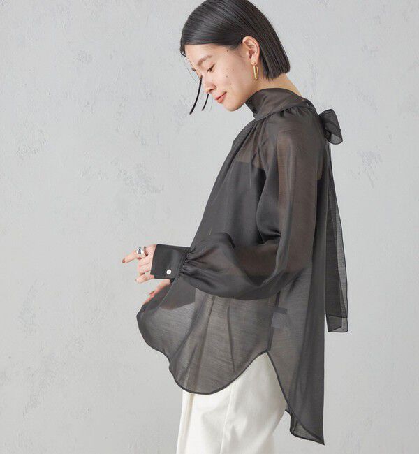 SHIPS for women「《一部追加予約》〈手洗い可能〉オーガンジー リボン ブラウス」|シャツ・ブラウス|ブラック