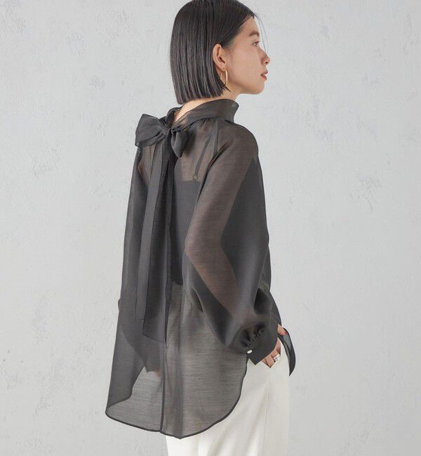 SHIPS for women「《一部追加予約》〈手洗い可能〉オーガンジー リボン ブラウス」|シャツ・ブラウス|