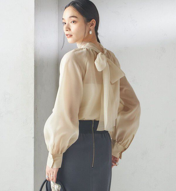 SHIPS for women「《一部追加予約》〈手洗い可能〉オーガンジー リボン ブラウス」|シャツ・ブラウス|