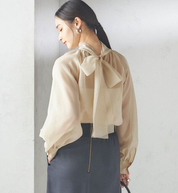 SHIPS for women「《一部追加予約》〈手洗い可能〉オーガンジー リボン ブラウス」|シャツ・ブラウス|
