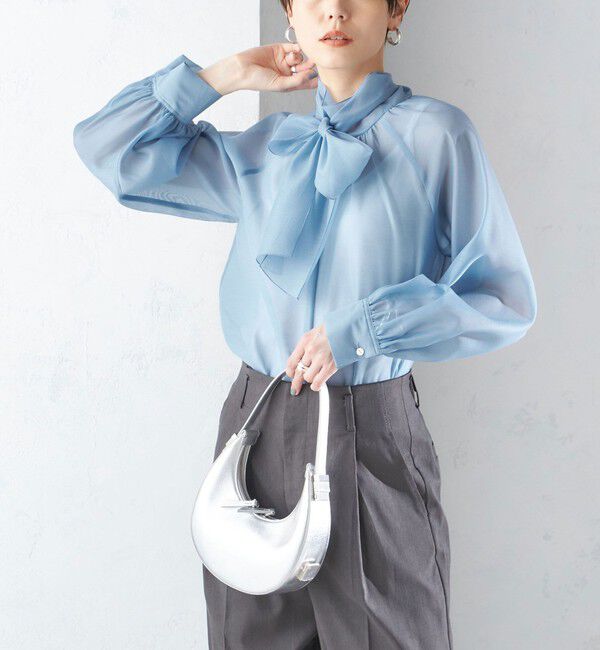 SHIPS for women「《一部追加予約》〈手洗い可能〉オーガンジー リボン ブラウス」|シャツ・ブラウス|サックスブルー
