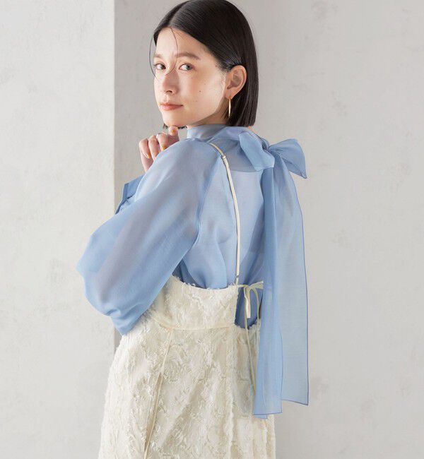 SHIPS for women「《一部追加予約》〈手洗い可能〉オーガンジー リボン ブラウス」|シャツ・ブラウス|