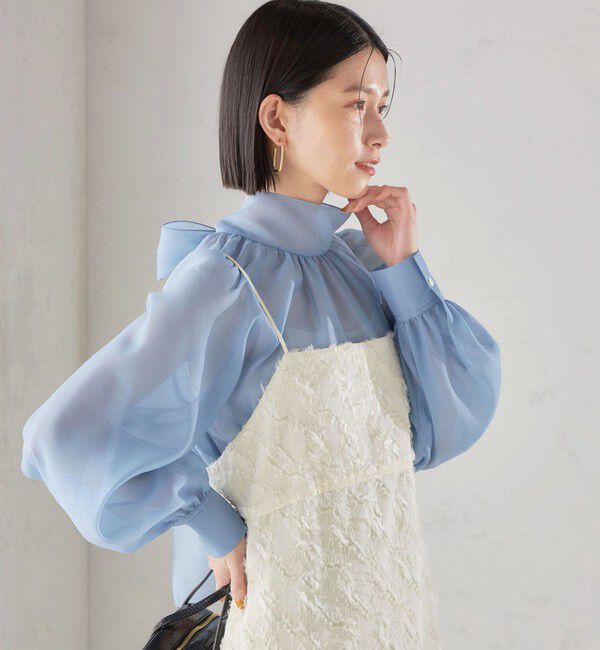 SHIPS for women「《一部追加予約》〈手洗い可能〉オーガンジー リボン ブラウス」|シャツ・ブラウス|